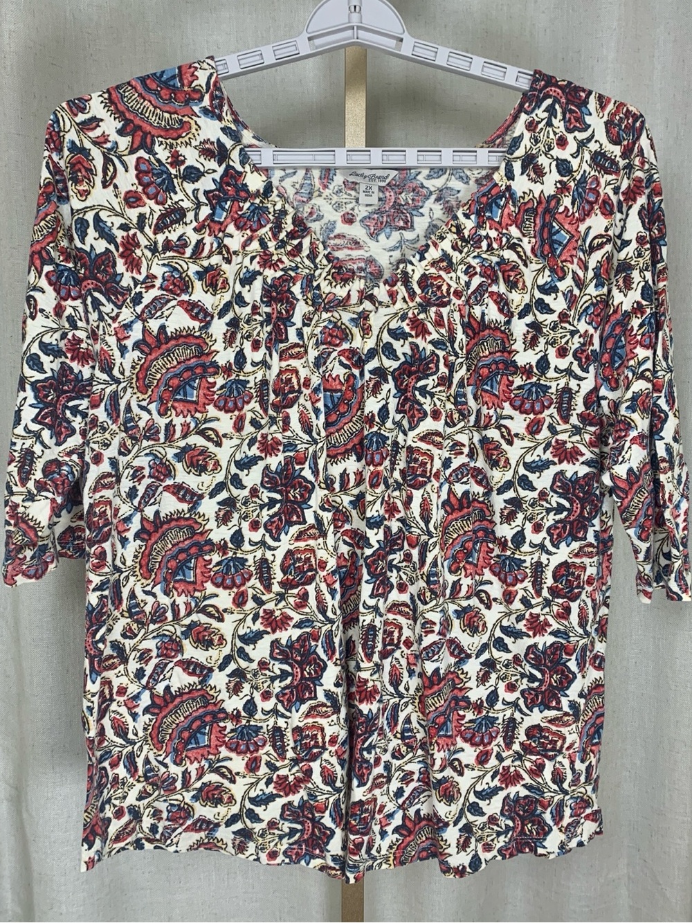 Lucky Brand 2X Boho Paisley Floral Peasant Knit Top Plus Size